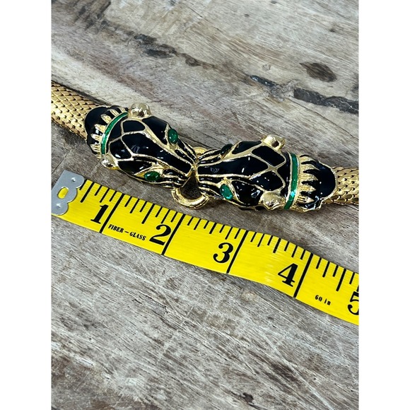 Vintage Panther Head Chain Belt Egyptian Green Eyes Cat Gold Belt - Picture 9 of 10